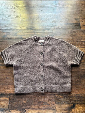 Universal Thread Short-Sleeve Cozy Knit Button-Down Cardigan Brown Small